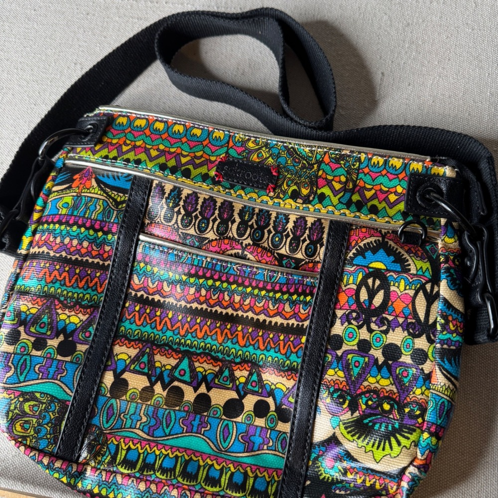 Sakroots Artist Circle Crossbody Bag Multi Color Psychedelic Peace Print Canvas